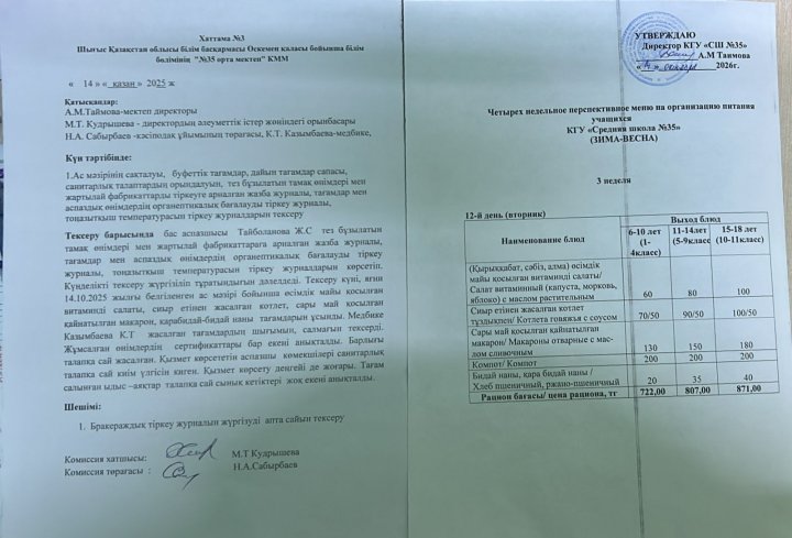 Бракеражды комиссия отырысының №3 Хаттамасы